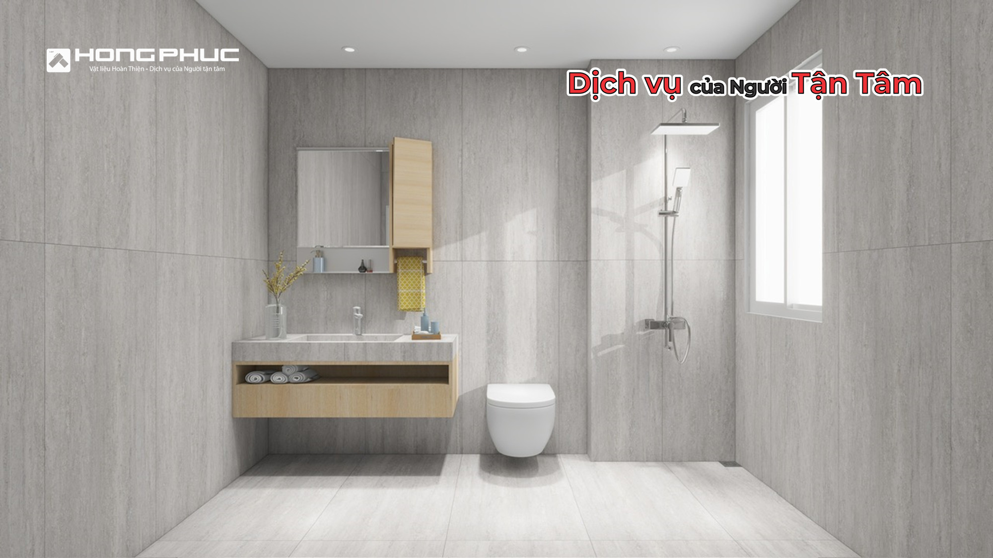 Sử dụng gạch khổ lớn menmatt ốp lát phòng tắm